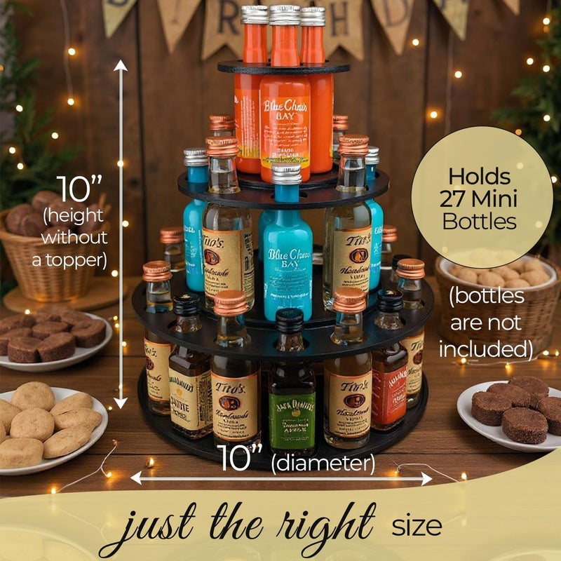 Shot Cake Party Display for Mini Liquor Bottles | 21st Birthday Holiday Celebration Decoration Centerpiece (Three Tier, Black) - Image 2